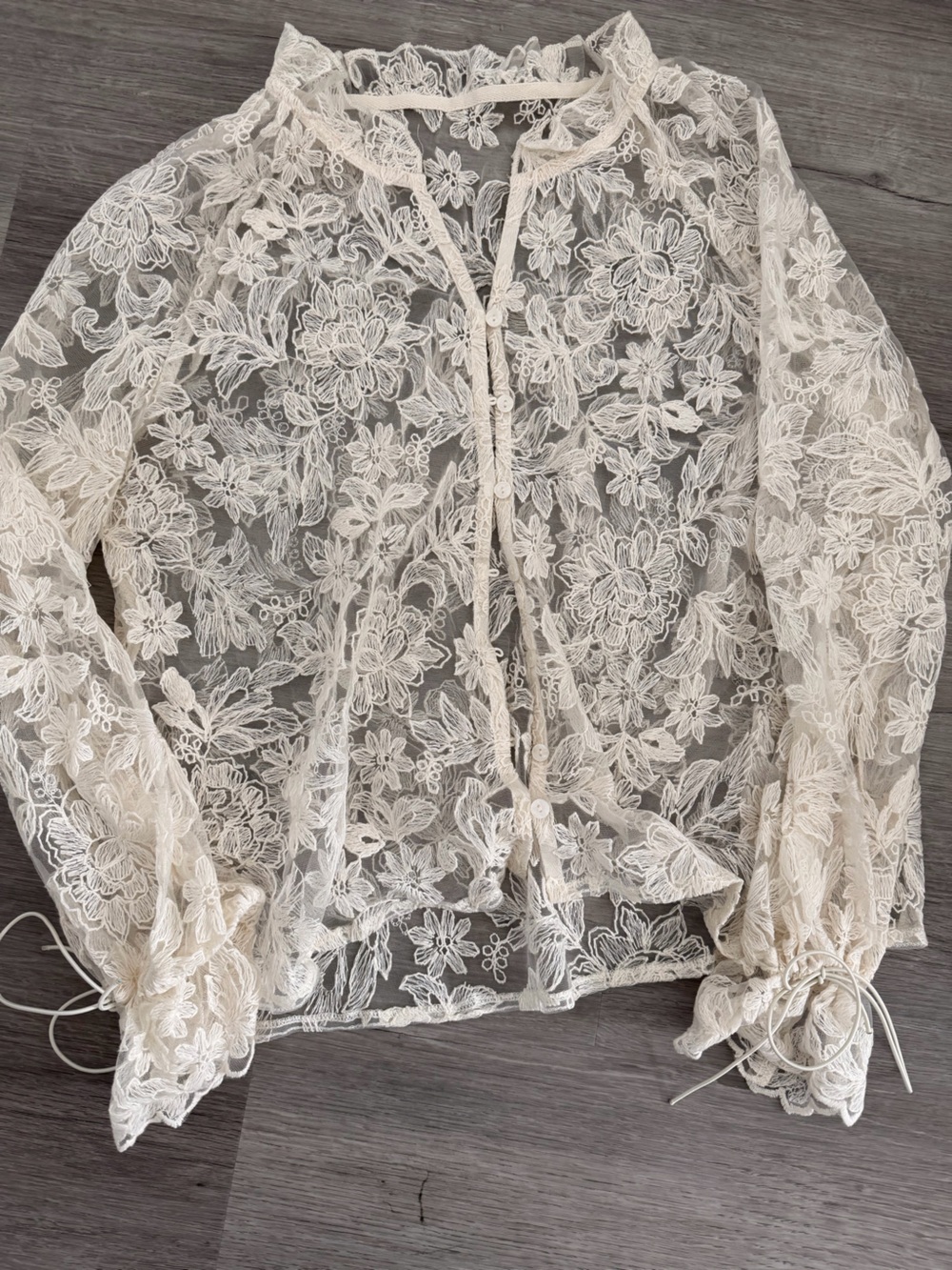 SHEIN Cream Floral Lace Long-Sleeve Top